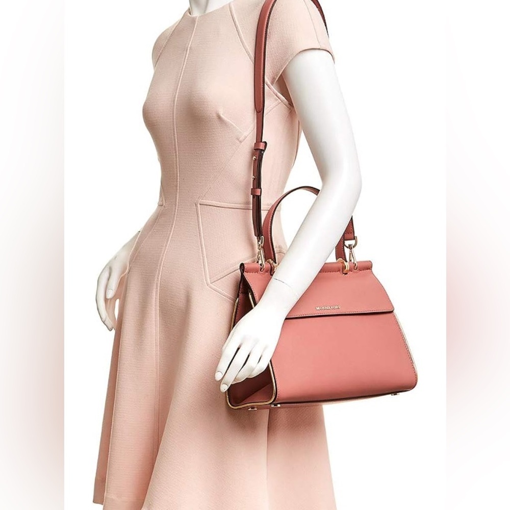Michael Kors Rose Pink Jasmine Satchel Purse Quiet Luxury Structured Leather Bag - Picture 3 of 14